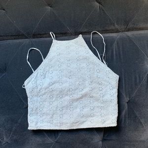 Light blue eyelet halter top